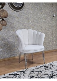 Resim Zafir Tekli Krom Kaplama Tel Ayak Papatya Çay Seti Koltuk Tekli Berjer , Balkon, Salon, Ofis, Cafe Koltuk Krem 