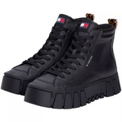Resim Tommy Hilfiger Kadın Leopar Detaylı Platform Tabanlı Bilekli Sneaker - Siyah 