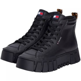 Resim Tommy Hilfiger Kadın Leopar Detaylı Platform Tabanlı Bilekli Sneaker - Siyah 