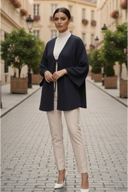 Resim Aişe tesettür Lacivert Bağlamalı Kimono Tunik Likralı Yazlık Tesettür Hırka Salaş Rahat Günlük Kombin 