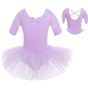 Resim Mor Kızların Kısa Kollu Tül Bale Elbiseleri Dans Leotard Tutu Etek Balerin Giyim Dans Kostümleri 4 - 5 Yaş Mor 