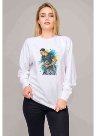 Resim Basketci Spor Basketbol Baskılı Beyaz Kadın Sweatshirt 
