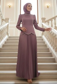 Resim N.S NEVA STYLE Saten Gül Kurusu Tesettür Abiye Elbise 5462GK 