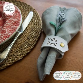 Resim Beyaz Renk, Sofranıza Ince Zarafet Sunan Isim Yazılı 4'lü Peçetelik Set, Özel Hediyelik Anı Takım 