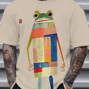 Resim Erkekler için Günlük Kısa Kollu Tişört Canlı Kurbağa Baskılı - Hafif Polyester, Yuvarlak Yaka, Makinede Yıkanabilir, İlkbahar/Yaz Gezileri İçin Mükemmel, Kurbağa Desenli Tişört 