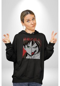 Resim Anime Titan Saldırısı Kadın Erkek Siyah Kapüşonlu Sweatshirt Hoodie Siyah 