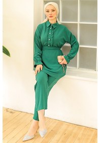 Resim Bestenur Fırfır Yaka Tunik Pantolon İkili Takım 930 - Yeşil 