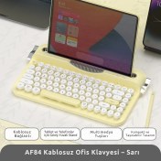 Resim Coverzone Retro Daktilo Klavye Bluetooth & 2.4G, Standlı, Yuvarlak Tuşlu, Ergonomik, Sessiz AJAZZ AF84 