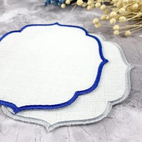 Resim Weare2 Mavi ve Gümüş Gri Renkli Nakışlı 2'li Kokteyl Peçetesi 