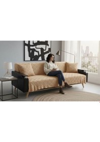 Resim Jakarlı Koltuk Örtüsü 170x220 Cm/ Kaymaz, Şık, Dayanıklı Kahverengi 
