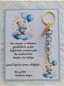 Resim 100 Adet Özel Tasarım Ayıcık Ve Mavi Anahtarlık Hastane Yeni Doğan 40 Mevlidi Dağıtmalık Hediyelik 