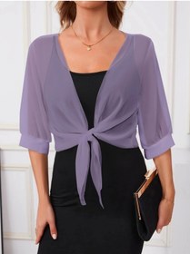Resim Kokosh moda Kadın Truvakar Kollu önden Bağlamalı Kısa şifon Bolero Ceket 