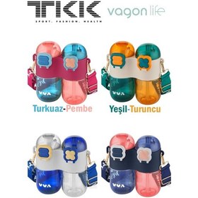 Resim Tkk Tek Gövde Çift Hazne 2x400 800 Ml Sıvı Kapasiteli Boyun Askılı Pipetli /rahat İçim Tritan Matara 001 