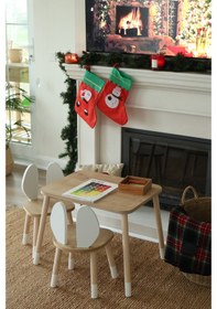 Resim The Bunny 1 Masa + 2 Sandalye (Çocuklar için Yaz-Sil Montessori Aktivite ve Etkinlik Masa Sandalye Takımı) 