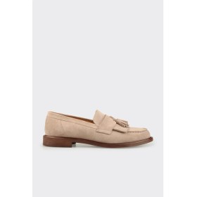 Resim Elle Bej Deri Kadın Günlük Loafer 