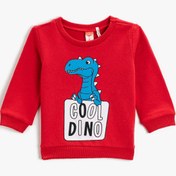 Resim Erkek Bebek Dinozor Baskılı Sweatshirt Pamuklu 