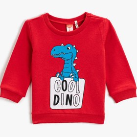 Resim Erkek Bebek Dinozor Baskılı Sweatshirt Pamuklu 