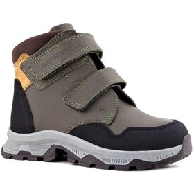 Resim Rakerplus Trekking Hakiki Deri Haki Yeşil Sarı Cırt Cırtlı Erkek Çocuk Bot Haki 