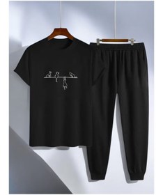 Resim classy moda Unisex Oversize Eşofman Takımı Kısa Kollu T-shirt Rahat Kalıp Günlük Spor Yazlık 