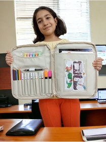 Resim Evrak Kalemlik Çantası Çocuklar İçin Aktivite Etkinlik Çantası Boyama Ve Defter Çantası Bej 