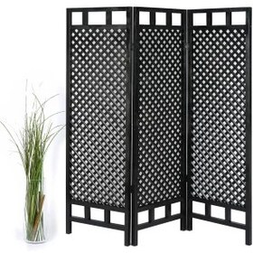 Resim Woodensa Ahşap Paravan Seperatör Oda Bölücü Ayırıcı 3 Kanat Siyah Siyah 