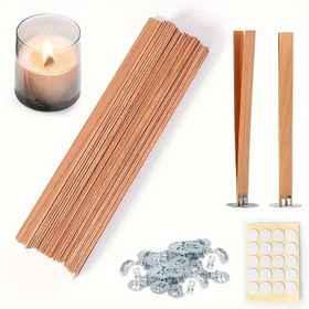 Resim 40 Adet Ahşap Mum Fitili, Doğal Dumanı Olmayan Ahşap Mum Fitilleri 12.95 x 1.27 cm Demir Ayaklı DIY Mum Yapımı İçin 
