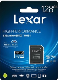 Resim Lexar 633X 128Gb 100Mb-45Mb/S Microsdxc Hafıza Kartı 