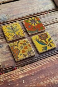Resim Oscar Stone Decor Baskılı Doğaltaş Bardak Altlığı 4'Lü Set Desen Tile 4Dsn-205 