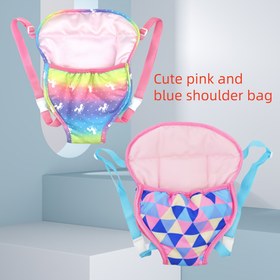 Resim 35.56-45.72 cm Ayarlanabilir Moda Bebek Sırt Çantası - Pembe & Mavi Geometrik Desenli, Gökkuşağı Bel Cebi ile Dayanıklı Depolama Çantası, Rol Oyunu ve Tatil Hediyeleri İçin (Bebek Dahil Değildir) 