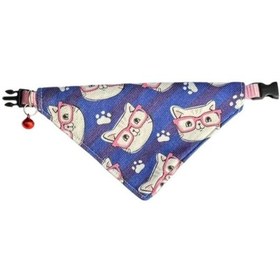 Resim Cocopet Gözlüklü Kedi Desenli Ayarlanabilir Fular Bandana Kedi Tasması 
