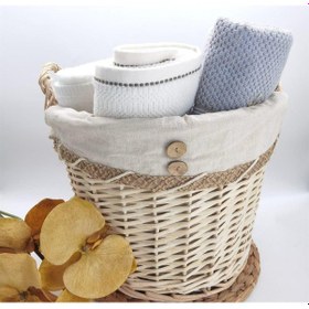 Resim Düğme Detaylı Kulplu El Yapımı Dekoratif Çok Amaçlı 38 Cm Hasır Sepet Natural Diğer 