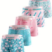 Resim 5 Paketli Erkek Boxer Şort, Geometrik Desen, Orta Esnek Örgü Kumaş, %95 Polyester %5 Elastan, Erkekler İçin Rahat Fit İç Çamaşırı 