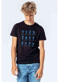 Resim Tshirthane Fortnite Dans Baskılı Unisex Çocuk Siyah Tshirt 