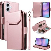 Resim iPhone Uyumlu 17 Çok Kartlı Cüzdan Cilt Telefon Kasası İçin Gül Altın 