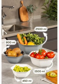 Resim Vienev 4lü Altıgen Kase Seti Beyaz-antrasit 