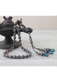 Resim Gümüş Püskül Ve İşlemeli Bordo Mavi Erzurum Oltu Tesbih 