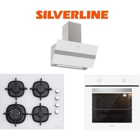 Resim Silverline Beyaz Cam Ankastre Set (3472 Bold 60+cs5429w01+bo6501w01) 