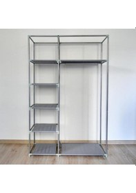 Resim Missidea Elit Yandan Raflı Bez Dolap Metal İskeletli Gardırop Gri 