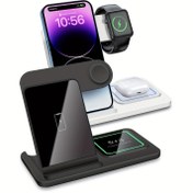 Resim PDKUAI 3'ü 1 arada Hızlı Şarj Kablosuz Şarj Standı Dock iPhone 15 14 13 12 11 Pro Max/XS/XR/XS/X/8, iWatch Ultra/9/8/7/SE/6/5/4/3/2 ve AirPods 3/Pro/Pro2 için, USB-C Bağlantı, Hızlı Şarj, Kablosuz Şarj İstasyonu 