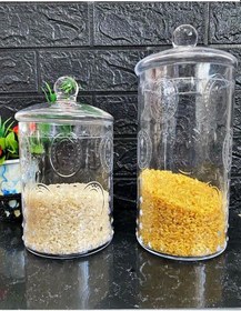 Resim Fleur De Lis İki Adet Cam Kapaklı Kavanoz Set 