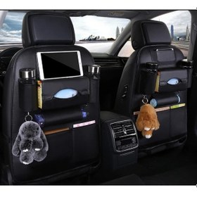 Resim Chuangyinshop Black Araç Koltuğu Saklama Çantası Deri Görünümlü Asılabilir Katlanır Masalı Çöp Kutusu 