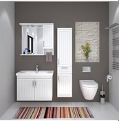Resim Denko Lotus 80 Cm Mdf Üzeri Lake Banyo Takımı Ve Boy Dolabı Beyaz 