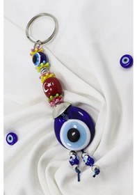 Resim Lacivert, Ay Yıldız Türk Bayraklı El Yapımı Cam Nazar Boncuklu An 