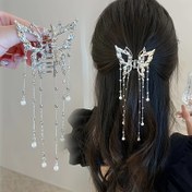 Resim Yeni Zincir Boncuk Miktarı Rastgele Şık Oyma İmitasyon İnci Kelebek Püskül Süper Peri Yarım Bağ Saç Karakter Moda Saç Tokası 