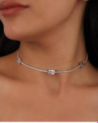 Resim Mistik Silver 3 Dikdörtgen Taşlı Suyolu Zincirli Gümüş Kolye 
