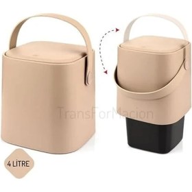 Resim Mini Tezgah Üstü Çöp Kovası - Deri Tutma Saplı, Kompakt ve Şık Tasarım, Mutfak & Banyo Için, Geri Dönüşüm Dostu (Latte, 4 Litre) 