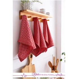 Resim 2 Adet 40x60 Dama Desen Mutfak Havlusu, Sunum Havlusu, Dekoratif Havlu Kırmızı 