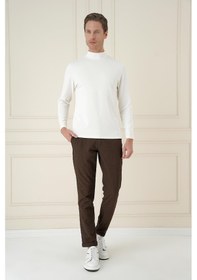 Resim Efor Slim Fit Waffle Kumaş Esnek Pamuk Kahverengi Pantolon P 1168 Kahverengi 