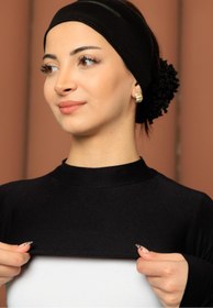 Resim LA SEFA Tesettür Boyunluklu Kolluk Balıkçı Yakalı Crop Siyah kolluk boyunluk bone 