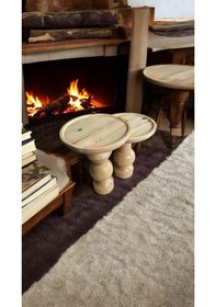 Resim Doğal Masif Ahşap Yan Sehpa Seti 2 Li Naturel Renk Zigon Ve Fiskos Modeli - Wooden Coffee Table Naturel 